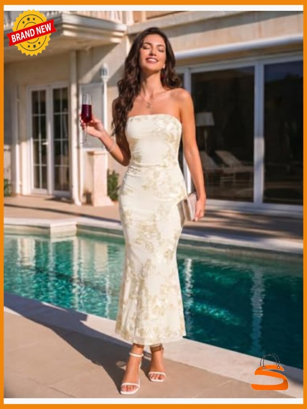 Strapless Floral Maxi Dress Bodycon Formal Cocktail Mermaid - Picture 3 of 7